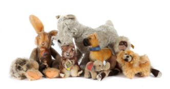 9 Stofftiere Steiff, meist 1960-70er