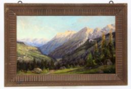 LANDSCAPE PAINTER 19th/20th century Mountain landscape and village with church. Oil on