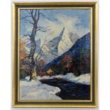 HORVATH Hungarian painter, 20th century High Mountain Landscape. Oil on canvas, signed. 50