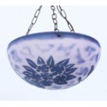 A HANGING LAMP Blue-violet flashed glass with relief-like etched plant decoration. Signed: