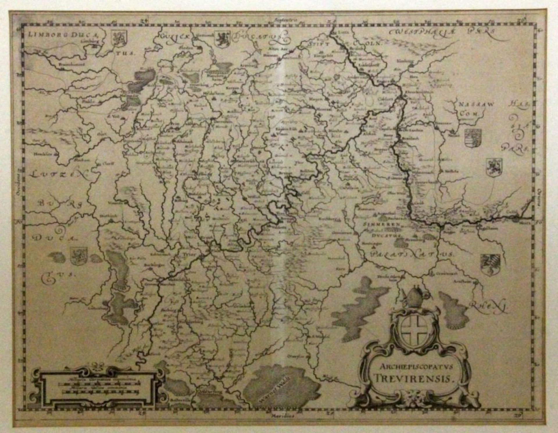 A COPPER PLATE ENGRAVING MAP OF TREVIRENSIS 18th century Moselle from Trier to Koblenz.