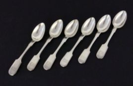 A SET OF SIX RUSSIAN TEA SPOONS St. Petersburg 1881 Silver, 84 Zolotniki (approx.