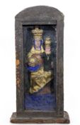 A MONASTERY WORK 19th century Madonna with Child. Mass, painted. In wooden case. 31 x 13