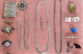 A LOT OF 16 ANTIQUE AND MODERN JEWELLERY PIECES Mostly silver. Includes an Art Nouveau
