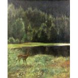 FIKENTSCHER, OTTO Zwickau 1862 - 1945 Baden-Baden Deer in front of a lake on the edge of