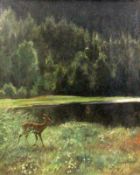 FIKENTSCHER, OTTO Zwickau 1862 - 1945 Baden-Baden Deer in front of a lake on the edge of