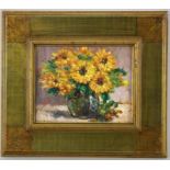 LAMINE, E. France, 20th century Sunflowers in the vase. Oil on cardboard, signed. 20 x 25