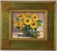 LAMINE, E. France, 20th century Sunflowers in the vase. Oil on cardboard, signed. 20 x 25