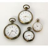 FOUR POCKET WATCHES circa 1900 2 men's watches and ladies' watch with silver case, 1