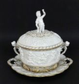 A TUREEN WITH COVER AND SAUCER probably Rudolstadt circa 1900 Circumferential relief