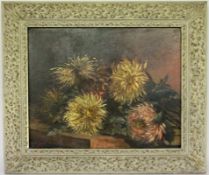 GUYOT, MARCELLE French painter circa 1910 Chrysanthemums. Oil on canvas, signed and dated: