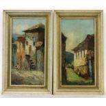 UNKNOWN ARTIST 20th century Counterparts: Italian Villages with People. Oil on panel,