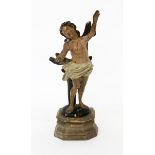 SAINT SEBASTIAN France, 18th century Small carved wooden sculpture with old painting. 30