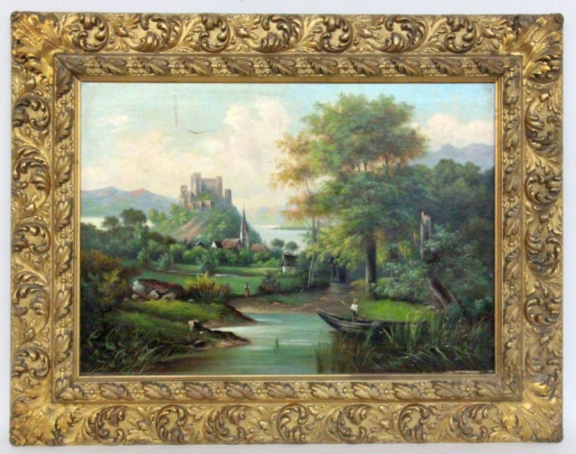 ROMANTIC PAINTER circa 1900 Ideal landscape. Oil on canvas, 50 x 70 cm, with frame 70 x 92