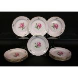 A SET OF 12 DINING PLATES Meissen, 20th century Painted with red rose. Diameter 21.5 cm,