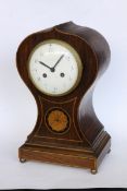 A COMMODE CLOCK France circa 1900 Inlaid wooden case striking on a coiled gong. Marked to