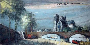 UNKNOWN ARTIST 20th century Nocturnal Notre Dame de Paris. Oil on canvas, indistinctly