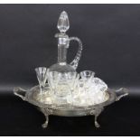 A LOT OF GLASS ITEMS Crystal carafe with stopper and 4 sherry glasses on oval
