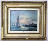 MONOGRAMMIST A.G. France 19th/20th century Coastal landscape with sailing boats. Oil on