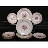 12 PLATES Meissen, 20th century Painted with red rose. 4 soup plates, diameter 26 cm, 2