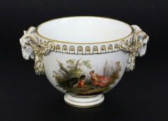 A BOWL Meissen circa 1900 Deeply moulded round shape with sculptural garlands and ram