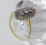 AN ART DECO LADIES RING 585/000 yellow and white gold with 3 diamonds with sapphire and