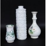 THREE MEISSEN PORCELAIN VASES 2 painted, one white. Blue crossed swords mark, 1st choice.