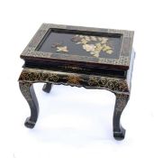 A CHINESE LAQUERED TABLE Side table with attached bird and flower motifs of coloured