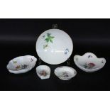 A LOT OF 5 BOWLS Meissen with colourfully painted flowers. Blue crossed swords mark, 1st -