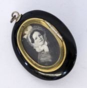 A HISTORISM MEMORY LOCKET 19th century Brass, black painted with diamond-like gemstone.