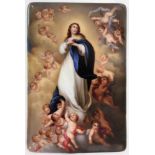 MARY IMMACULATE Firenze, 20th century Painted porcelain painting after Bartolome Esteban