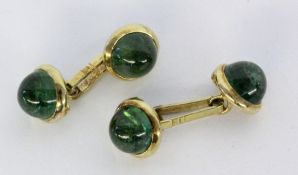 A PAIR OF CUFFLINKS 585/000 yellow gold with tourmalines. Gross weight approximately 9