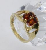 A LADIES RING 585/000 yellow gold with 4 Madeira citrines. Ring size 57, gross weight 5.3