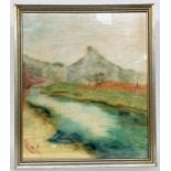 LANDSCAPE PAINTER 20th century Landscape with castle mountain. Pastel, 45 x 38 cm, framed.