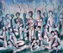POCENTI, C.F. 1983 Group with women and children. Oil on canvas, signed and dated: 1983.