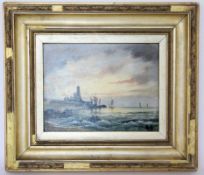 MONOGRAMMIST A.G. France 19th/20th century Coastal landscape with sailing boats. Oil on