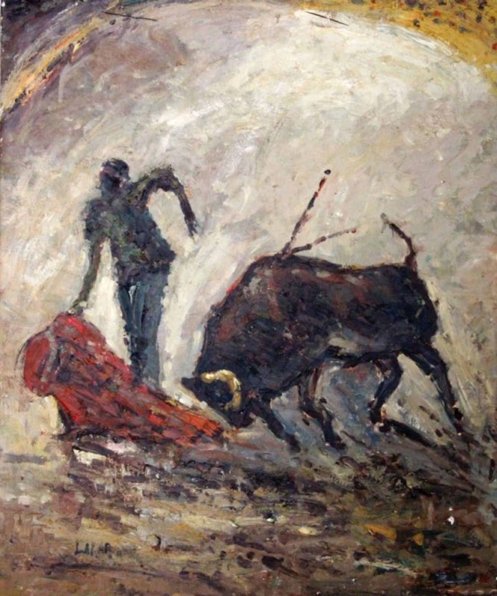 LAKAR20./21.Jh. Stierkampf. Öl/Lwd., signiert. 61x50cmLAKAR 20th/21st century Bullfight. Oil