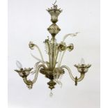 A BAROVIER & TOSO CHANDELIER Murano, 1950s 3-armed glass chandelier with gold powder.