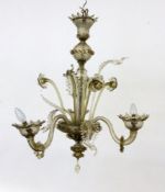 A BAROVIER & TOSO CHANDELIER Murano, 1950s 3-armed glass chandelier with gold powder.