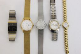 A LOT OF 5 WRISTWATCHES Gentleman's / ladies'. Rado, Bulova, Raymond Weil among others.