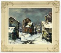 BESSE, RAYMOND Niort 1899 - 1969 Conde-sur-Beuvron Snowy Streets and Town Houses. Oil on