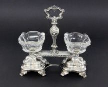 A SALT France, 19th century Baroque-style silver frame with two fixed-mounted bowls made