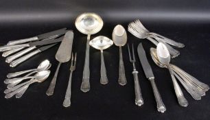 A SILVER-PLATED DINNER CUTLERY SET 18 pieces for 6 persons. Includes 6 coffee spoons and 7