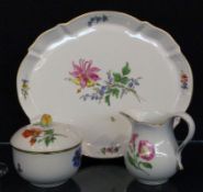 A CREAM SERVICE Meissen, 20th century Painted with colourful flowers. 3 pieces, cream jug,