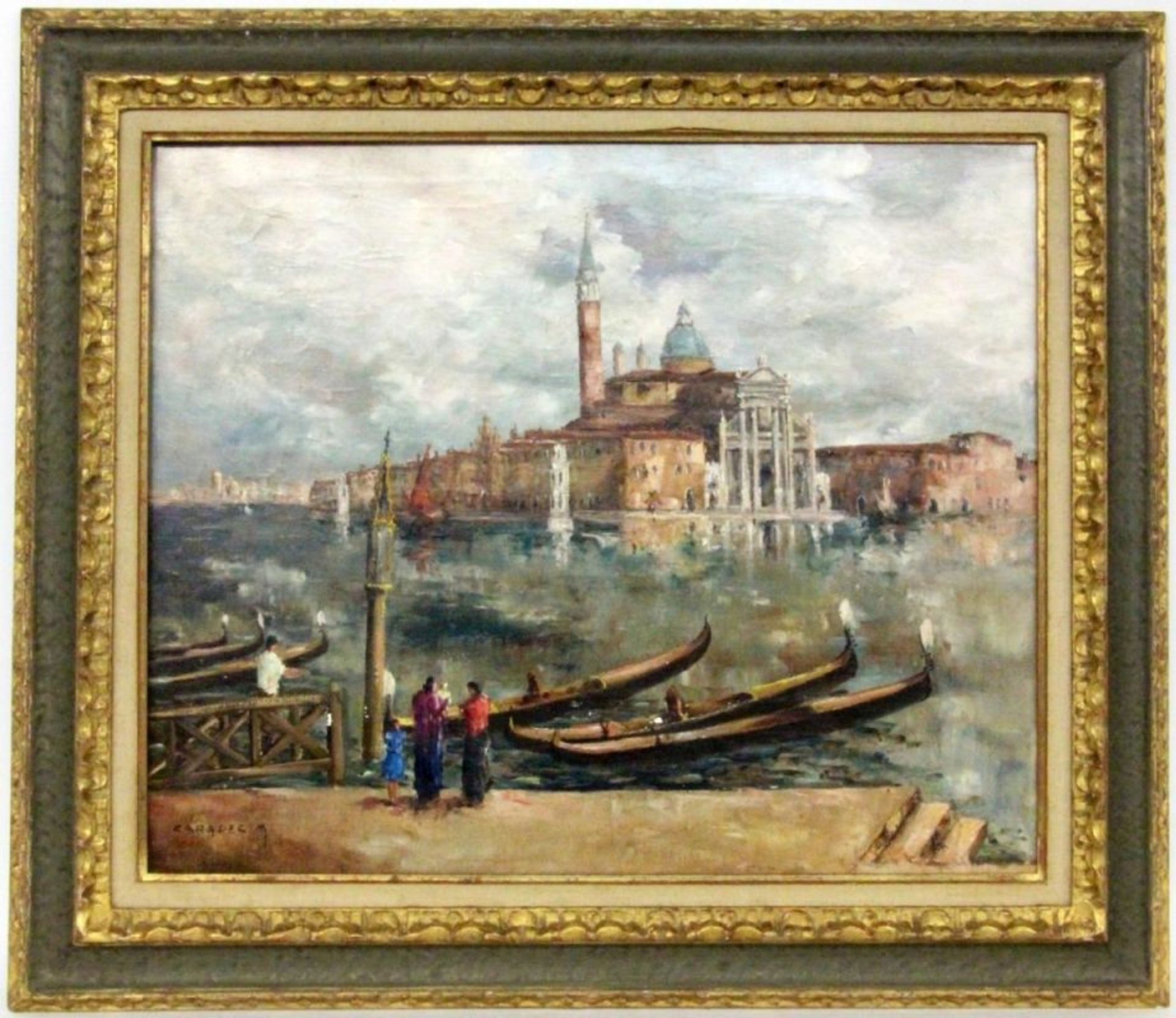 CARADEC, MARCEL 1901 - 1998 Venice with View of the Church Santa Maria Maggiore. Oil on