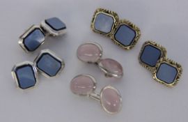 3 PAAR MANSCHETTENKNÖPFESilber. 2 mit Lagenstein, 1 mit Rosenquarz3 PAIR OF CUFFLINKS Silver