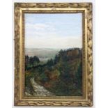 HAHNLE, KLARA German painter circa 1900 Landscape with valley view. Oil on canvas, signed.