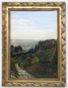 HAHNLE, KLARA German painter circa 1900 Landscape with valley view. Oil on canvas, signed.