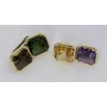 A PAIR OF CUFFLINKS 585/000 yellow gold with different coloured gemstones. Gross weight