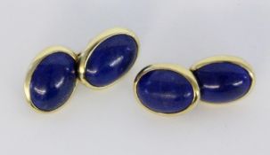 PAAR MANSCHETTENKNÖPFE 585/000 Gelbgold mit Lapislazuli. Brutto ca. 8,8g A PAIR OF CUFFLINKS 585/